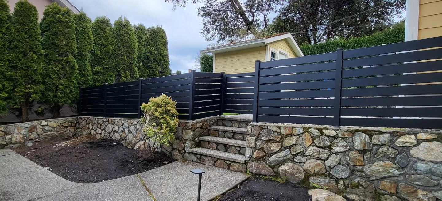 black aluminum railings in backyard